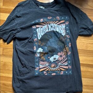 Black Graphic T-Shirt with Floral Design